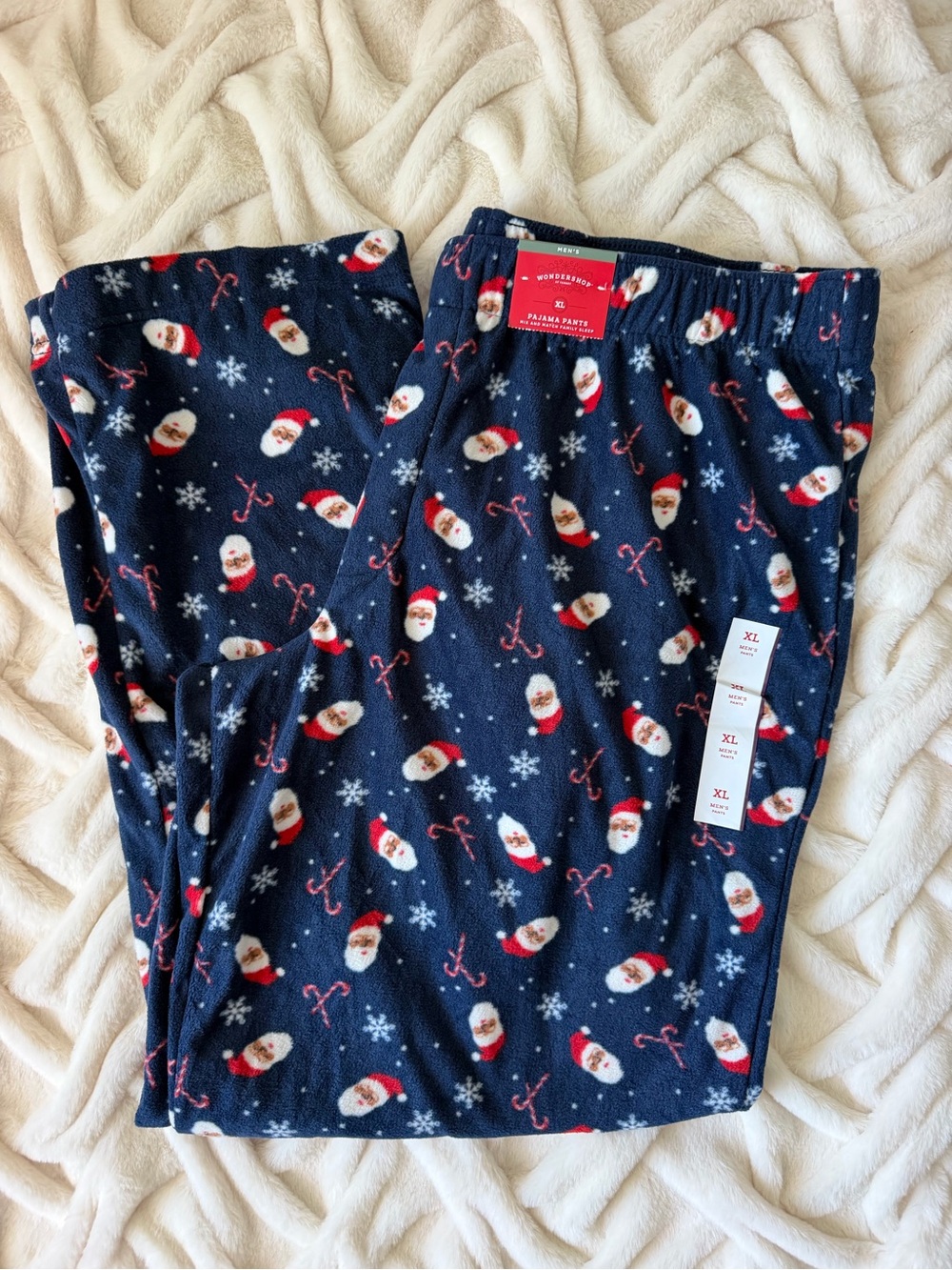 Men Navy Santa Print Fleece Pajama Pants